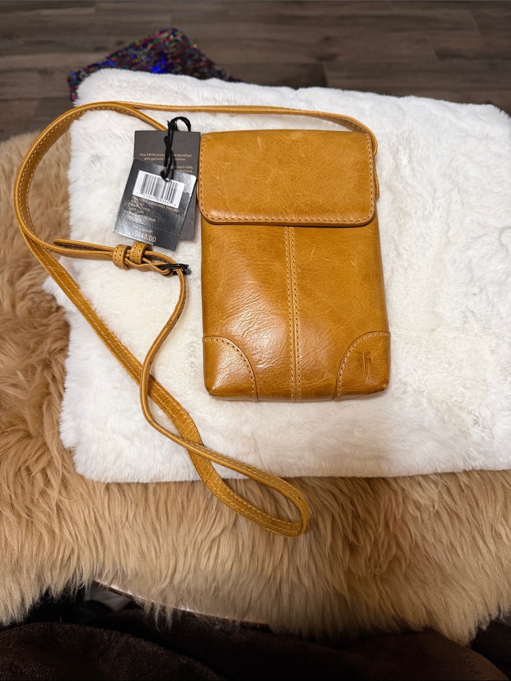 Frye Sunflower Leather Crossbody Phone Bag, Adjustable Strap, ID Window NWT